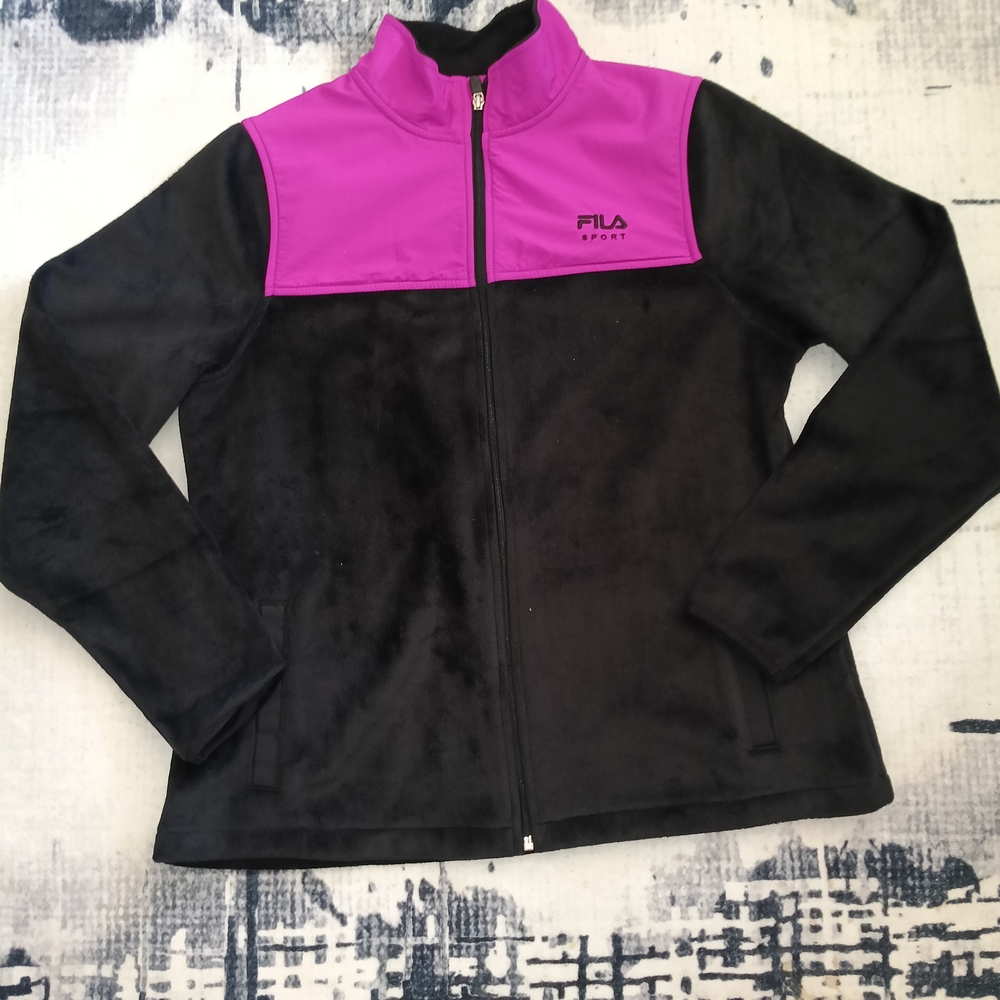 Fila Black and Magenta‎ Full-Zip Fleece Jacket